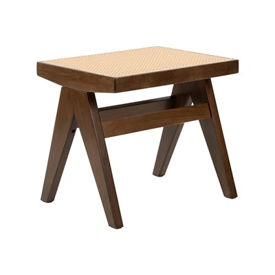 Rattan-Akzentstuhl, Holz, quadratischer Hocker, Ottomane Y-C24